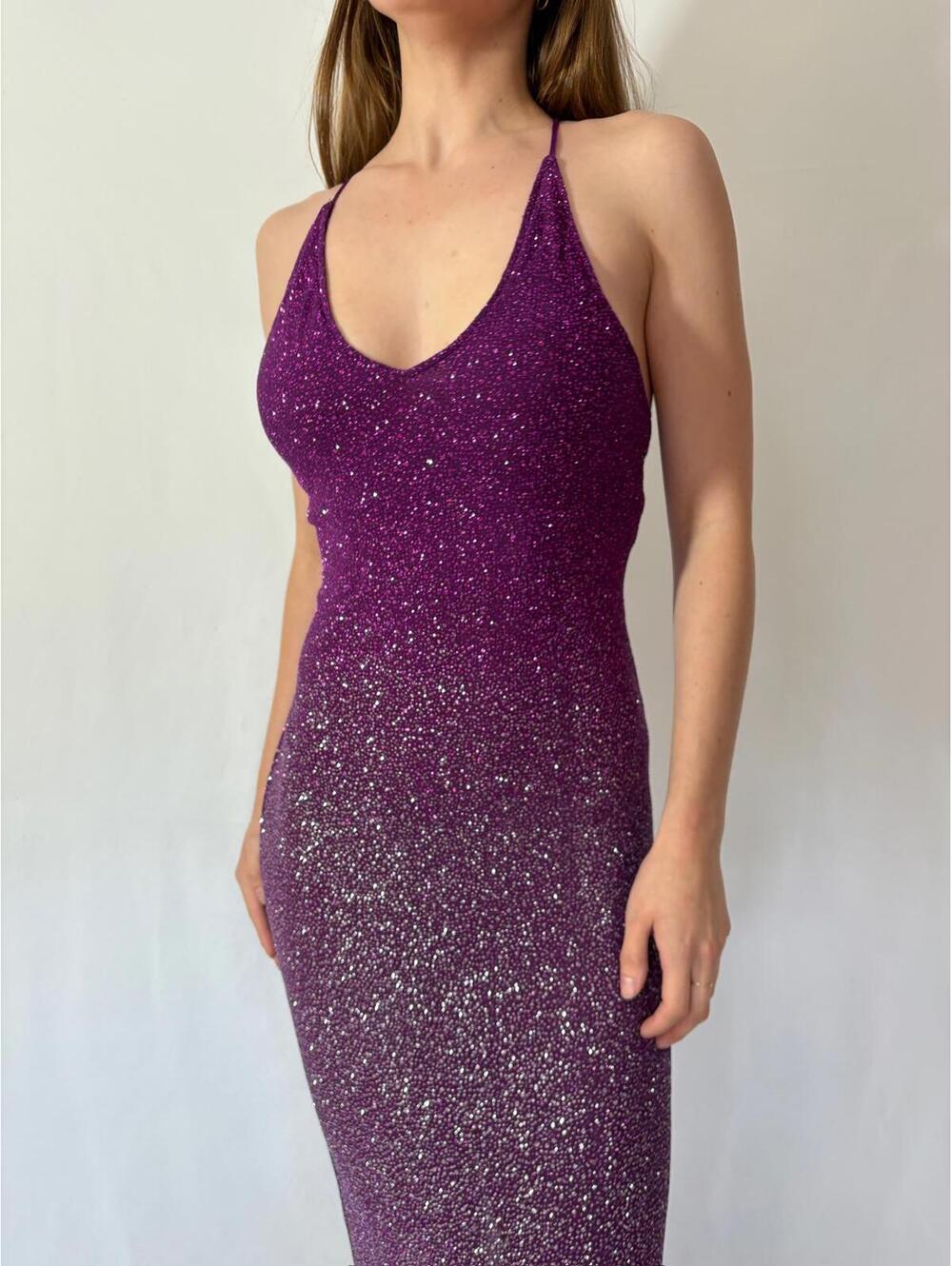 Urban Girl Nites Purple Gradient Glittery Open Back Evening Gown - Picture 2 of 8